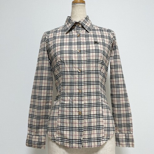 Burberry Blue Label Logo Embroidered Shirt Nova Check Beige