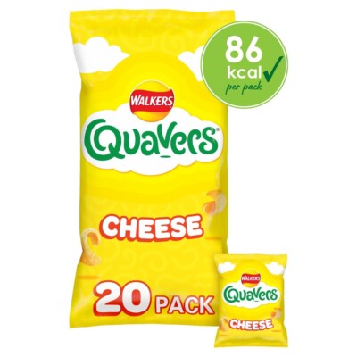 20 Packs Of Walkers Quavers Crisps Cheese Snacks 16g