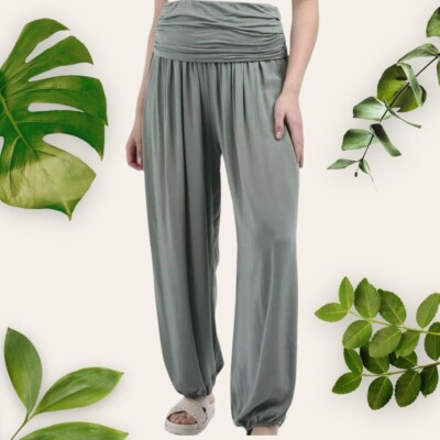 ITALIAN lagenlook BOHO hippy HAREM trousers YOGA pants GREEN 8 10 12 14 BNWOT