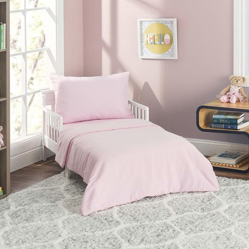 Everyday Kids 4 Piece Toddler Bedding Set Solid Pink 856222008368 Ebay
