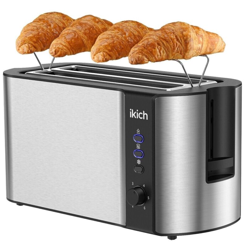 4-Slices Extra Long Slot Toaster w/ Reheat Warming Rack 6 Browning Control IKICH