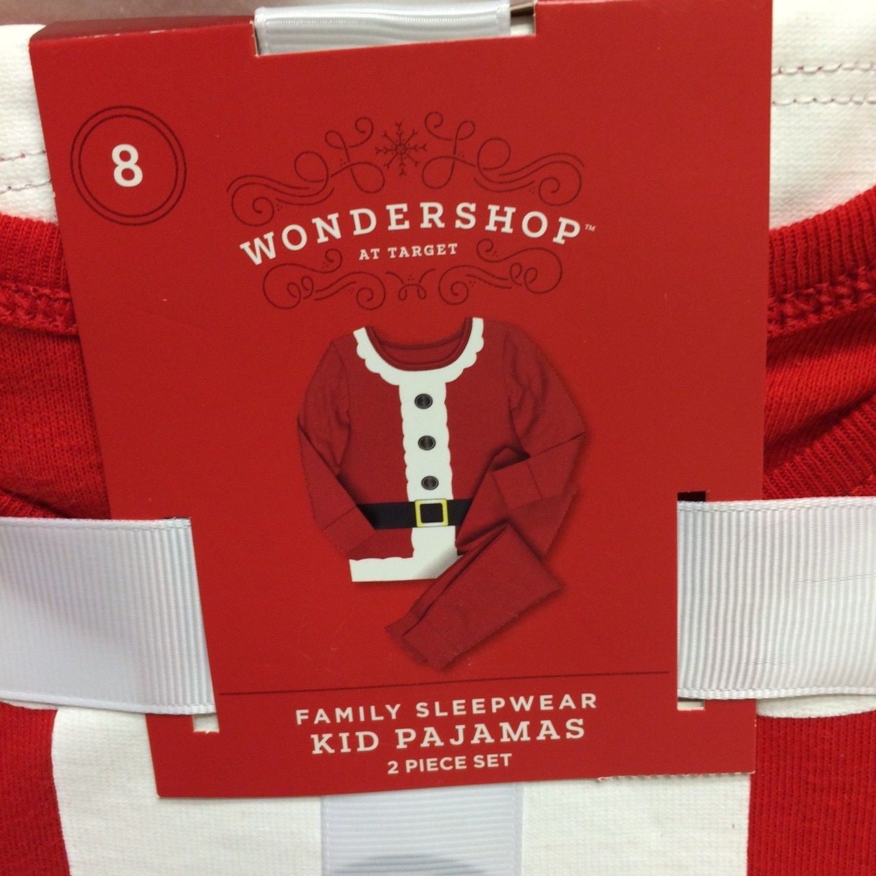 NEW Kids Sz 8 Christmas Santa Claus Red 2-Piece Pajamas Outfit Set Wondershop