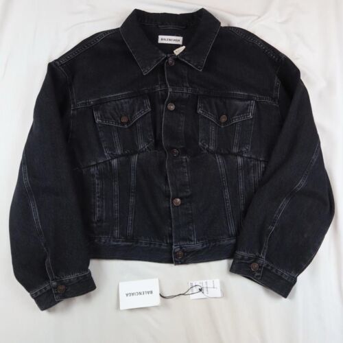 Balenciaga Barcode Destroyed Denim Jacket 'Black