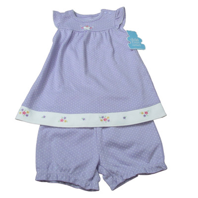 Carters Child of Mine Girls 2 Pc Dress Bloomers Size 3-6M Purple White Polka Dot