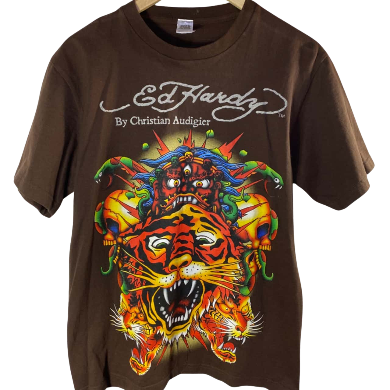 Ed Hardy CHRISTIAN AUDIGIER ラインストーンT ピチT エドハーディ Tシャツ 両面プリント ラインストーン ピチT