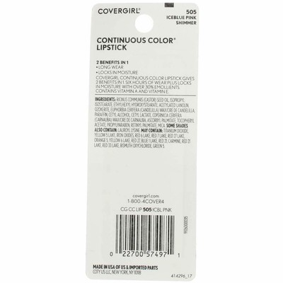 CoverGirl Continuous Color Lipstick, Iceblue Pink, 0.13 oz