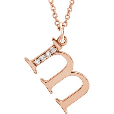 Pre-owned Roxx Fine Jewelry Initial Diamond Necklace 14k Rose Gold Lower Case Initial All Letters Available