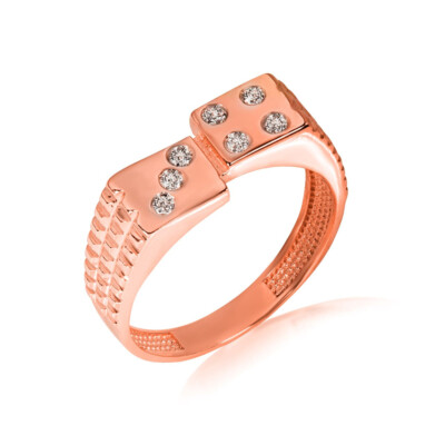 Pre-owned Fdj Gold 3d Dice Lucky Seven Cz Ribbed Ring (available In Yellow/rose/white Gold) In Yellow Gold