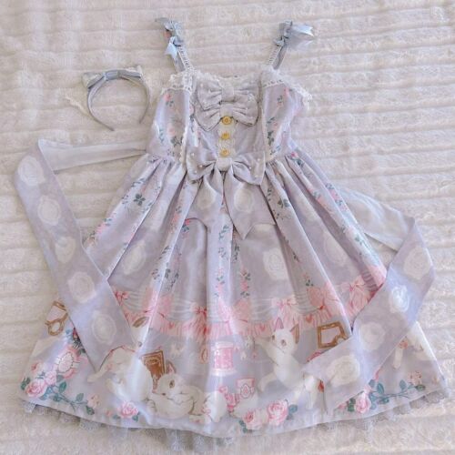 Angelic Pretty Romantic Cat JSK and Lace Ear Head Bow Grey Angelic Pretty Romantic Cat JSK and Lace Ear Head Bow Grey