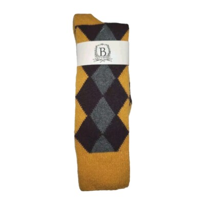 Men's Cashmere Blend Socks B.studio (B.ella) Diamond Argyle Gold Maroon Gray 