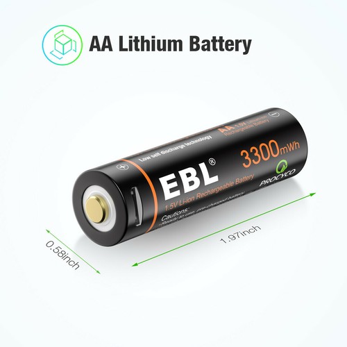 EBL 1.5V USB Rechargeable AA Lithium Battery 3300mwh Li-ion Batteries +Cable Lot