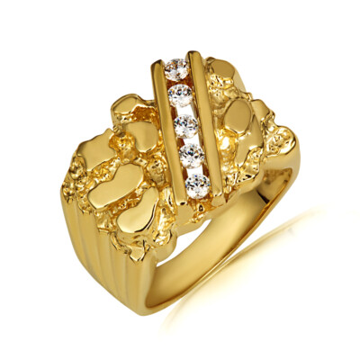 Pre-owned Fdj Yellow Gold Masculine Men's Nugget Cubic Zirconia Square Ring