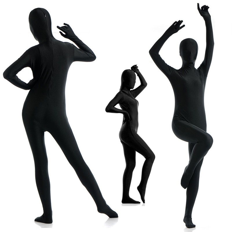 Unisex Adult Full Body Suit Black Skin Spandex Cosplay Catsuit Halloween Costume