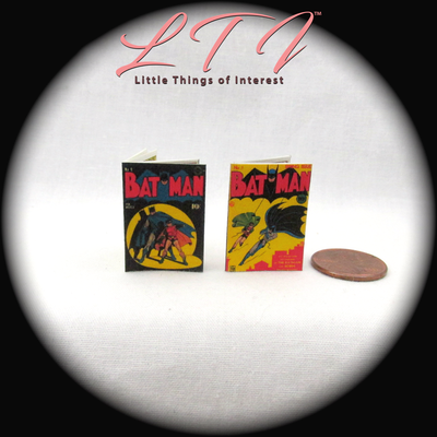 BATMAN COMIC Comic Books 2 Dollhouse Miniatures Illustrated Readable 1:12 Scale 