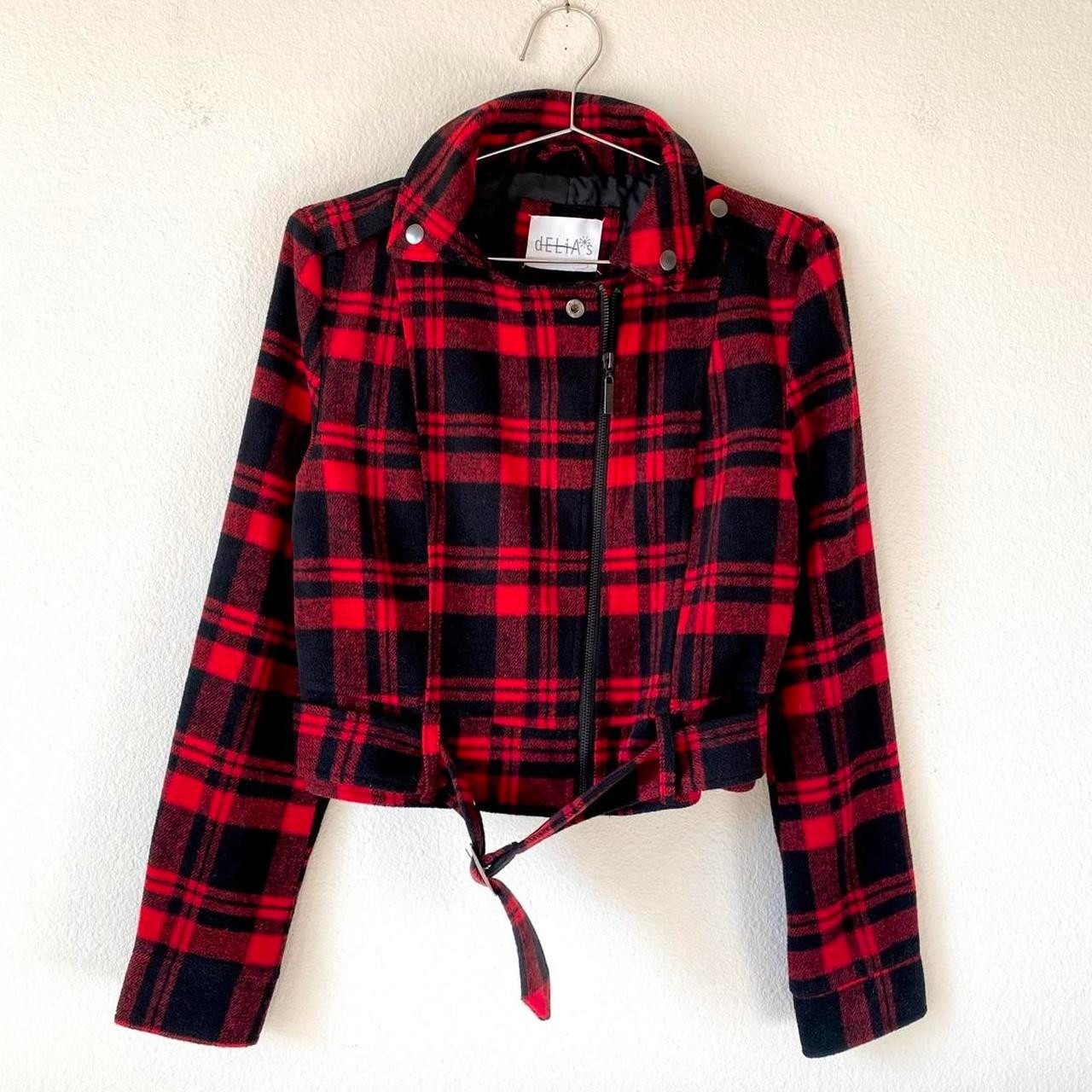 Delia's Red and Black Plaid Bomber Jacket Women's Medium | eBay