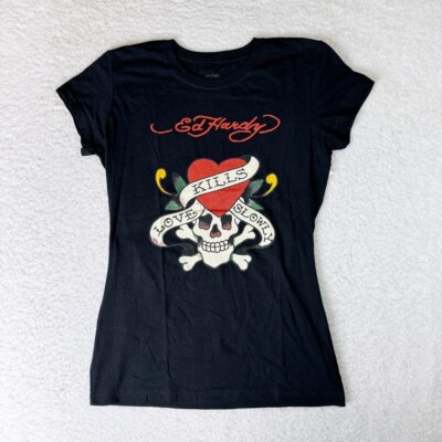 NWT Y2k Style Ed Hardy Fitted T Shirt Love Kills Slowly Skull Crossbone   XL
