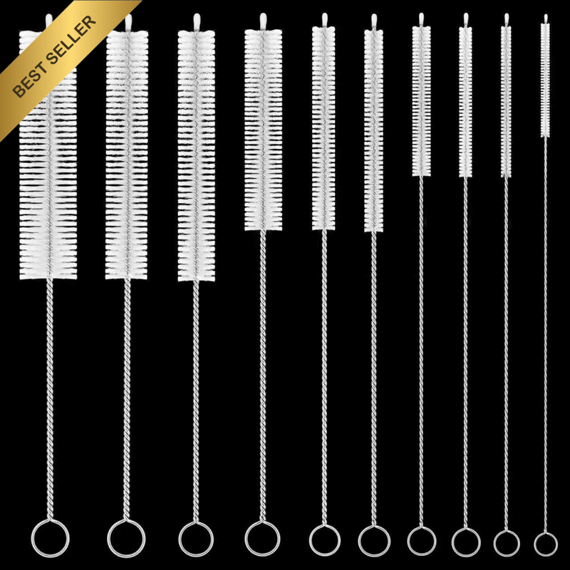 8 Inch Extra Long Straw Cleaner Brush Set, 10 Pack Reusable Straw Cleaning Brush