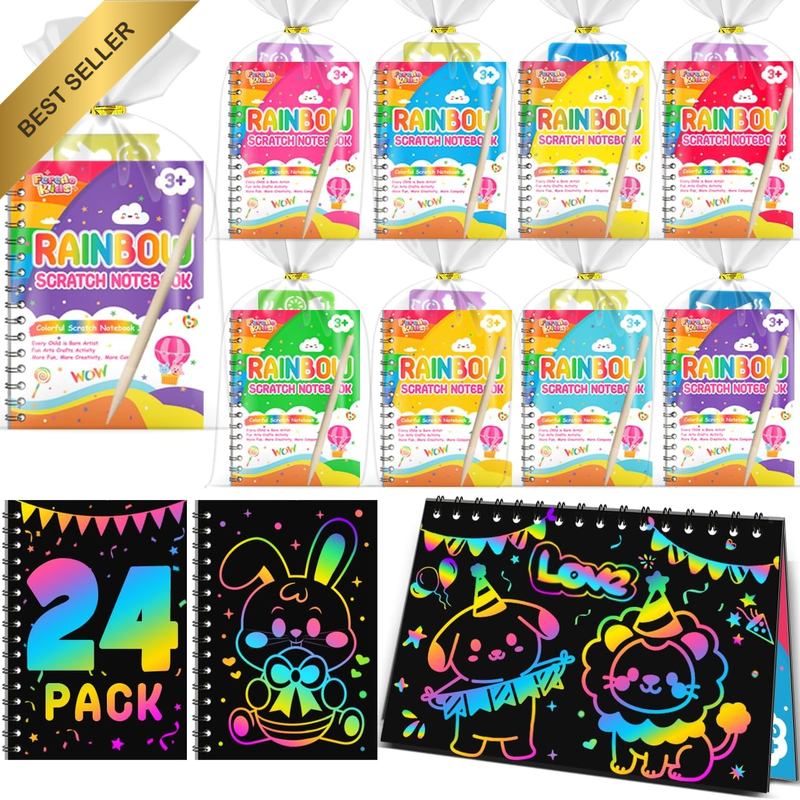 Party Favors for Kids: 24 Pack Rainbow Scratch Art Notebook Students Classroom G