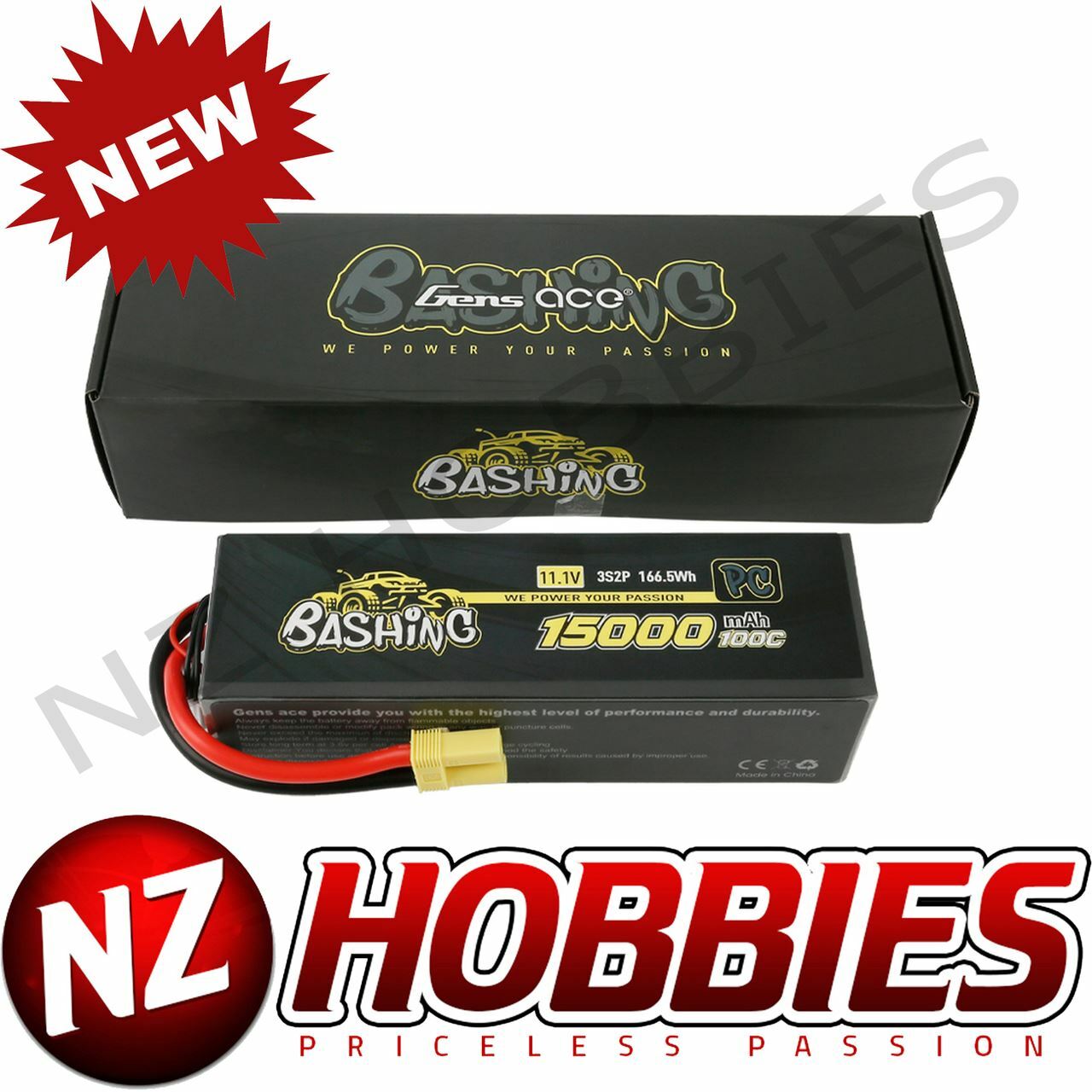Gens Ace Bashing Pro 11.1V 100C 3S2P 15000mah Lipo Battery Pack w/ EC5 Plug