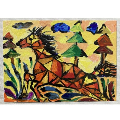 ACEO ORIGINAL PAINTING Mini Collectible Art Card Abstract Animal Colorful Horse
