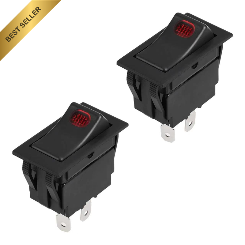 2Pcs Rectangle Rocker Switch SPST, 12V On-Off LED Toggle Switch