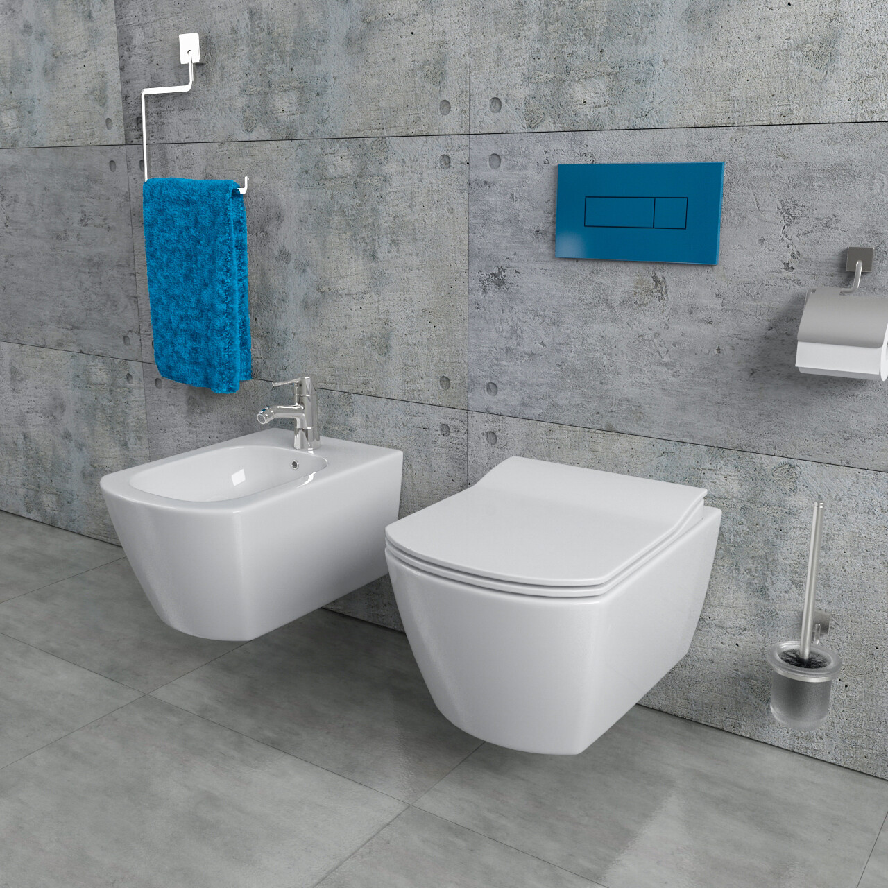 Design Wand Hänge WC Toilette + Bidet Spülrandlos inkl. WC-Sitz EG321-SET