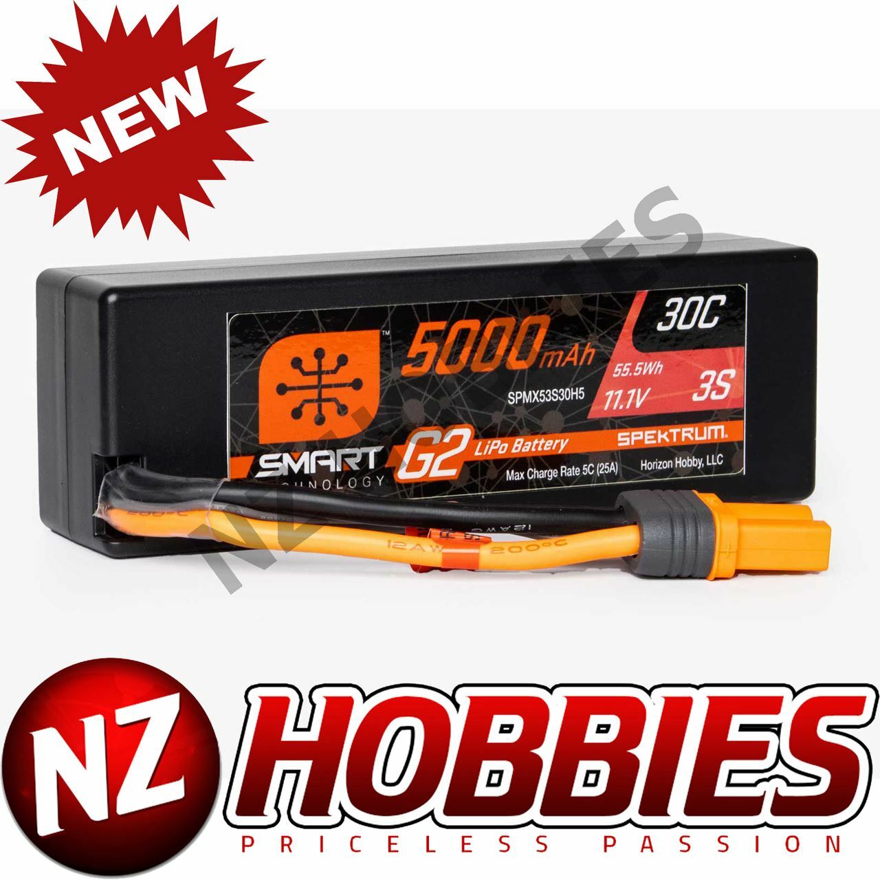 SPEKTRUM 11.1V 5000mAh 3S 30C Smart LiPo G2 Hard Case: IC5 # SPMX53S30H5