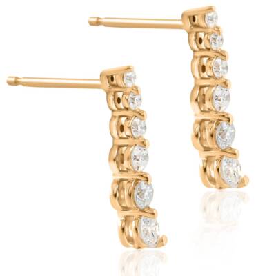 Ladies 1/2ct Diamond Journey Earrings Womens Studs 14K Yellow Gold