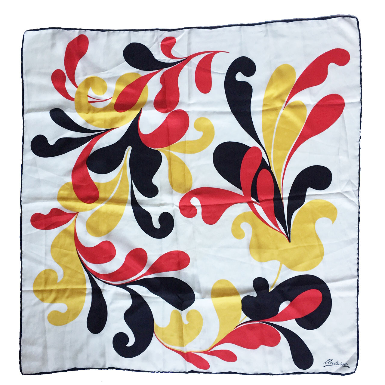 ANTOINE Vintage Silk Scarf Organic Leaf Print Red Black Gold