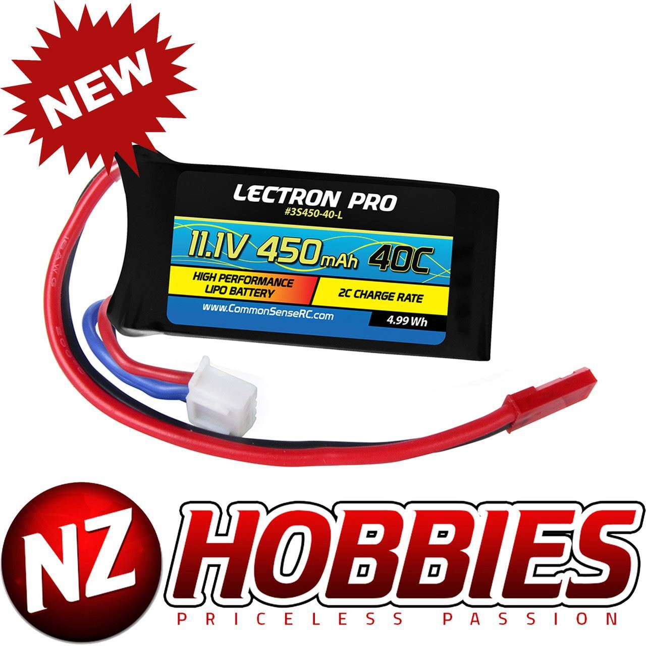 Lectron Pro 11.1V 450mAh 40C Lipo Battery w/ JST