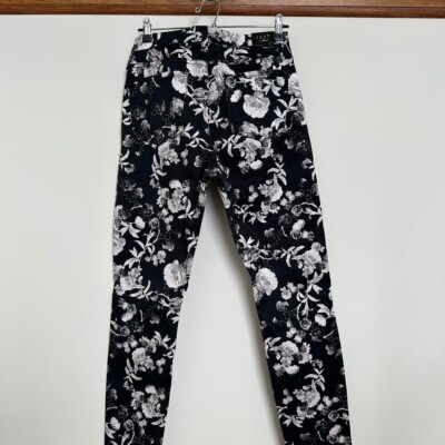 Floral Ankle Skinny Jeans   Chic Black & White Pattern, Size 6