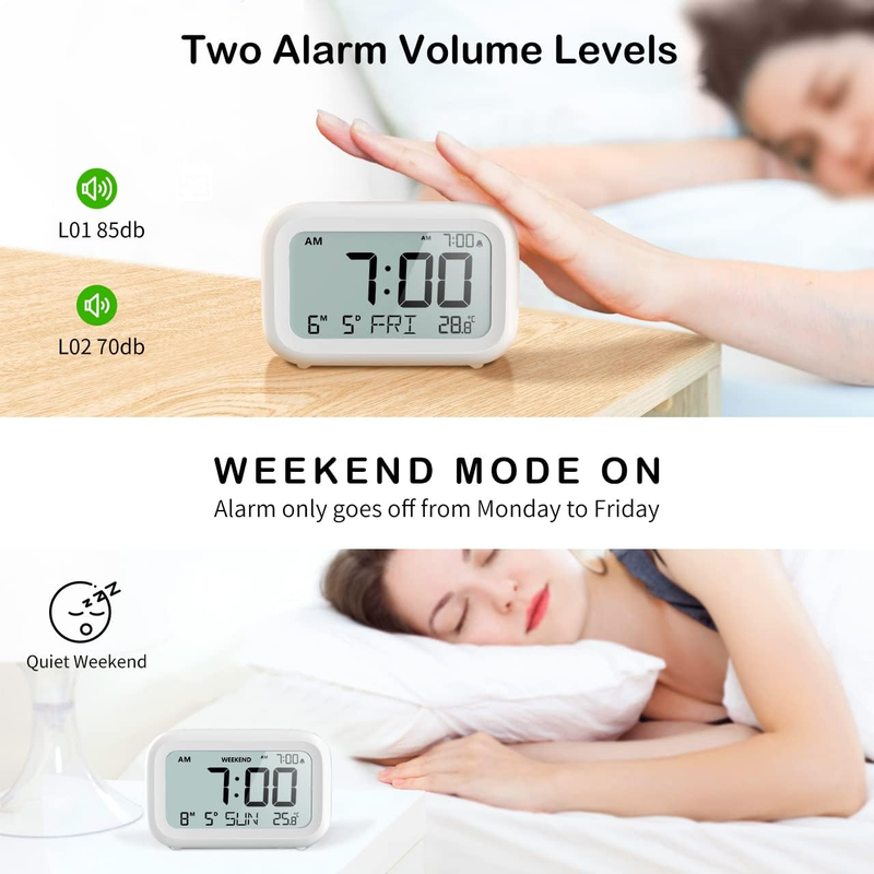 Digital Alarm Clock Bedside - Battery Powered Clock with LCD Display Volume Adju