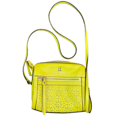 Kate Spade Lime Green Leather Crossbody w Floral Cutouts Purse