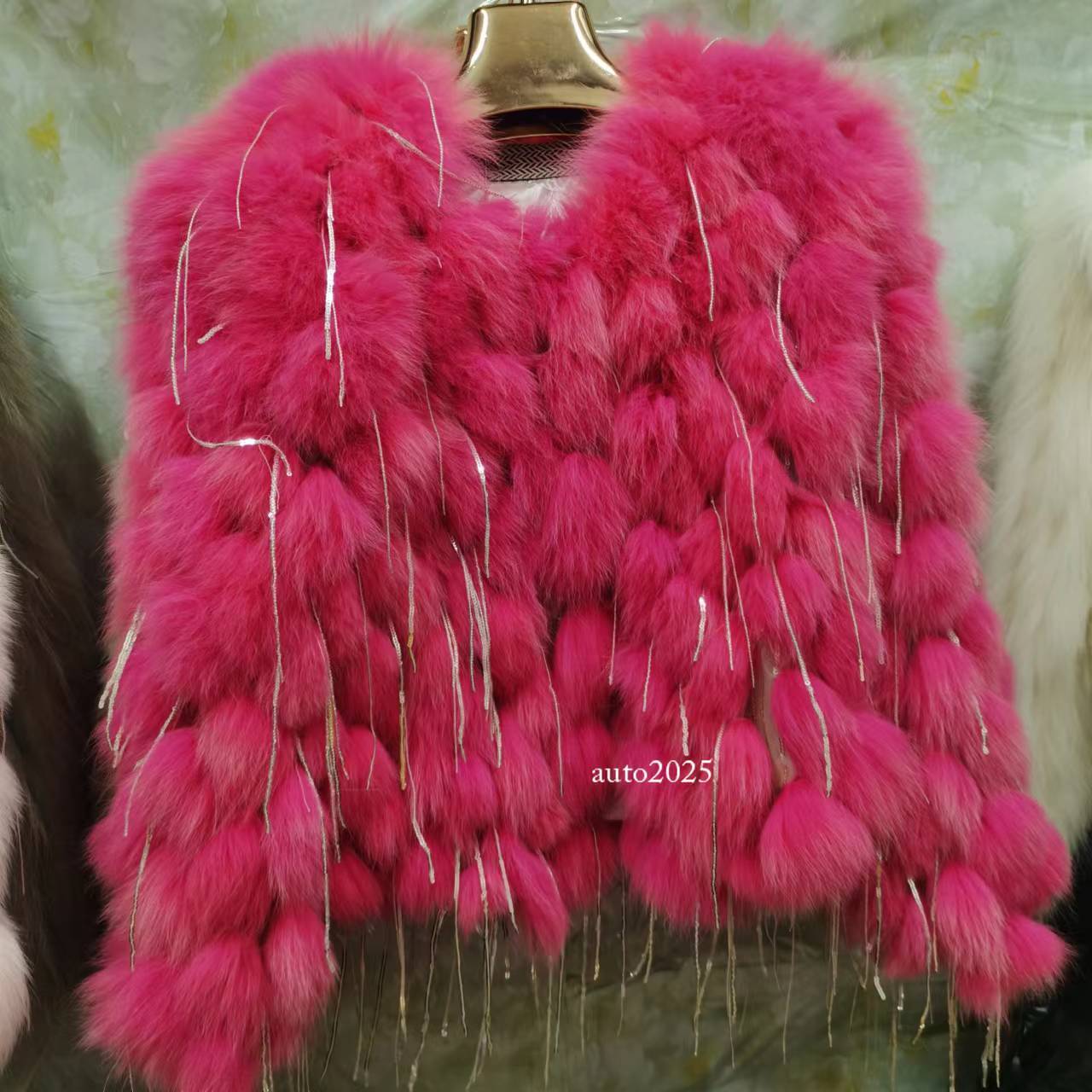 Fashion New Fox Fur Coat Women's Stripe Tassel Short Style