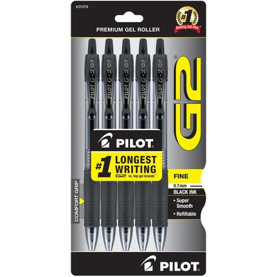 Pack of 5 Pilot G2 Retractable Gel Ink Rolling Ball Pen Set Premium Black