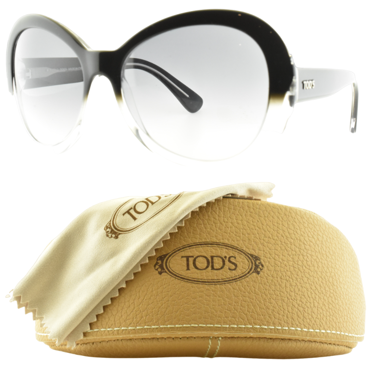 NEW!! TODS TO91 05B Round Black Clear Full Rim Womens