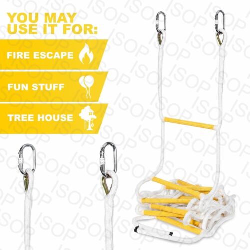 Emergency Fire Escape Ladder 8/16/25/32 ft & Carabiners for Homes up to 5 Story