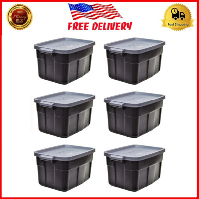 Rubbermaid Roughneck Tote 14 Gallon Storage Container, Black/Cool Gray (6 Pack)
