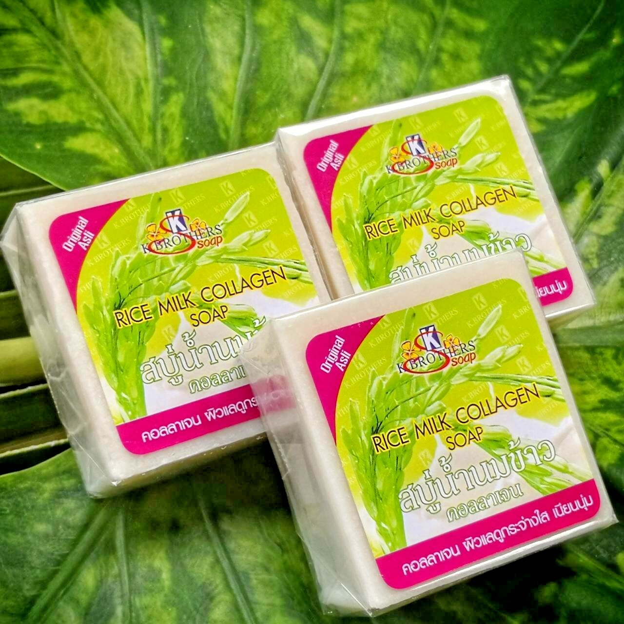 3Pc Thai Rice Milk Collagen Soap Whitening Herbal Clear Acne Face And