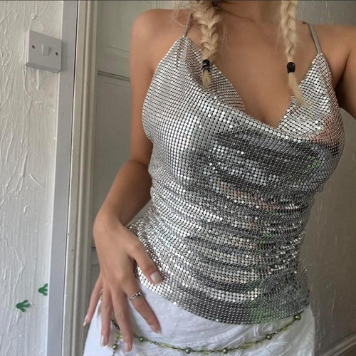 Vintage Y2k 00s New Look Silver Cowl Backless Strappy