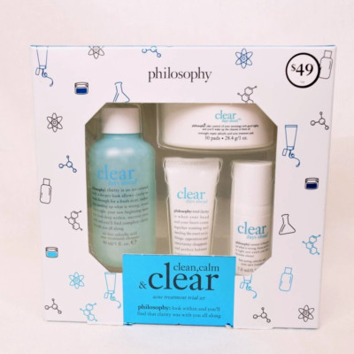 PHILOSOPHY: CLEAN, CALM & CLEAR ACNE TREATMENT SET. 3.75FLOZ+1OZ. ORG$49 SALE$39