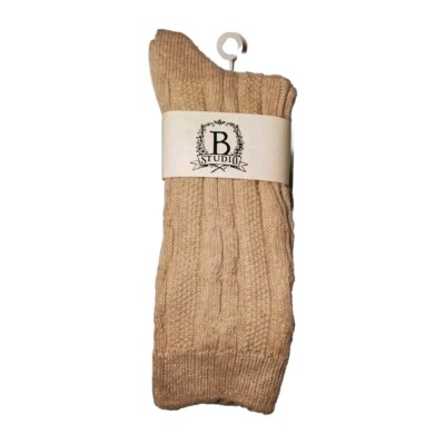 B.Studio (B.ella) Cashmere Wool Angora Blend Socks Beige Cable Knit