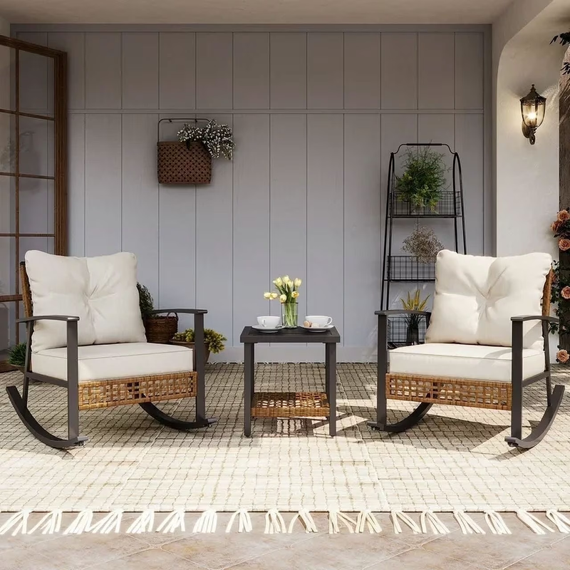 LAUSAINT HOME 3PC Patio Conversation Set Wicker Rocking Chairs...