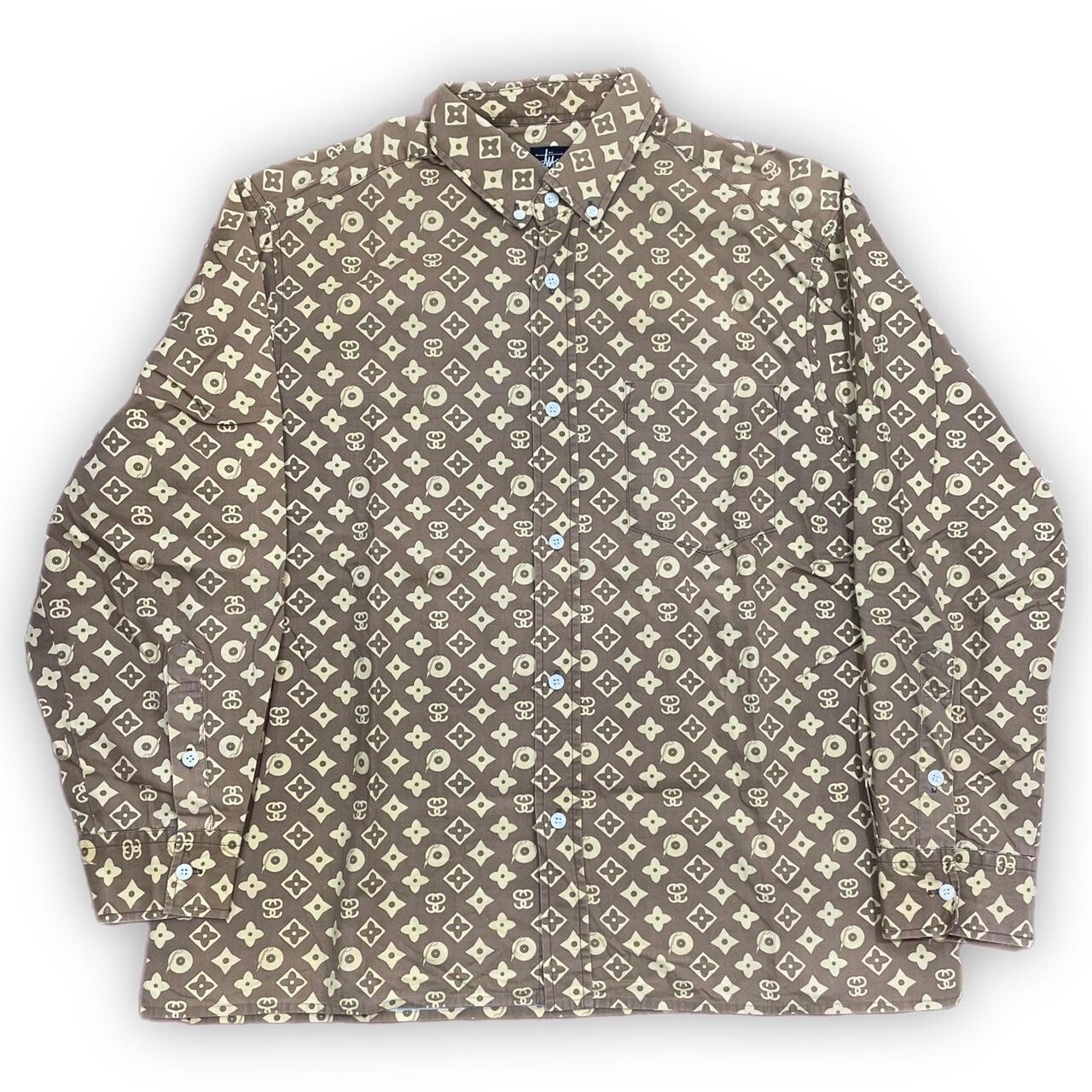 【希少】old stussy monogram shirt ステューシー シャツ USED】80'S-90'S OLD STUSSY MONOGRAM SHIRT | KON