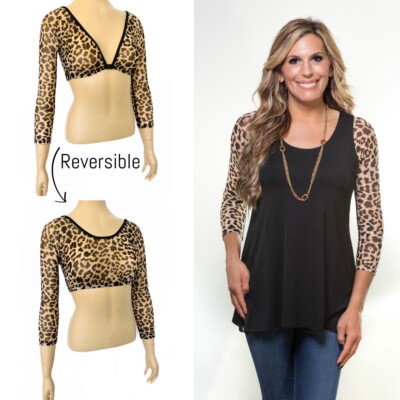 sleevey wonders Basics three-quarter length sleeves, mesh, leopard size 2XL