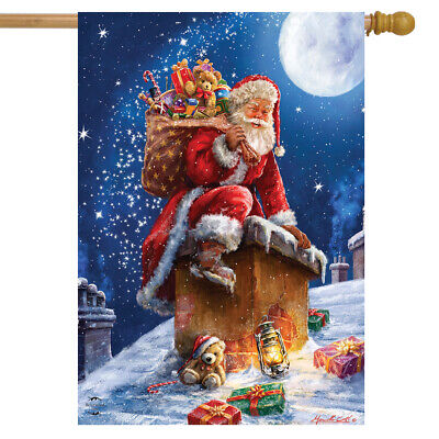 Christmas Delivery Santa Claus House Flag Chimney 28" x 40" Briarwood Lane