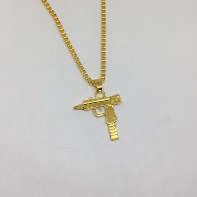Unisex Uzi Machine Gun, Gold Pendant 