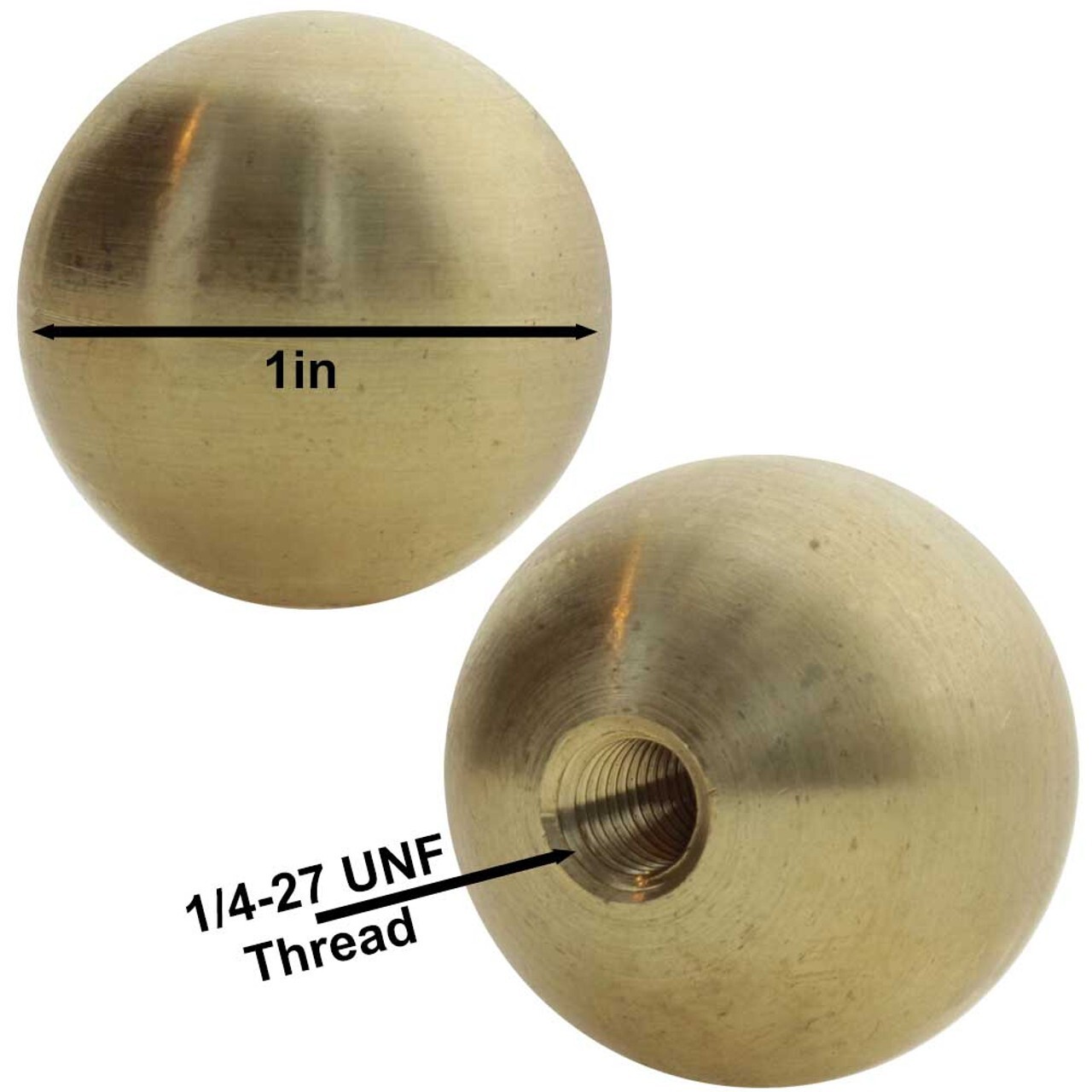 NEW Unf. Solid Brass 1" dia round Ball Cap Finial KNOB tap 1/4"-27   (#742-31)