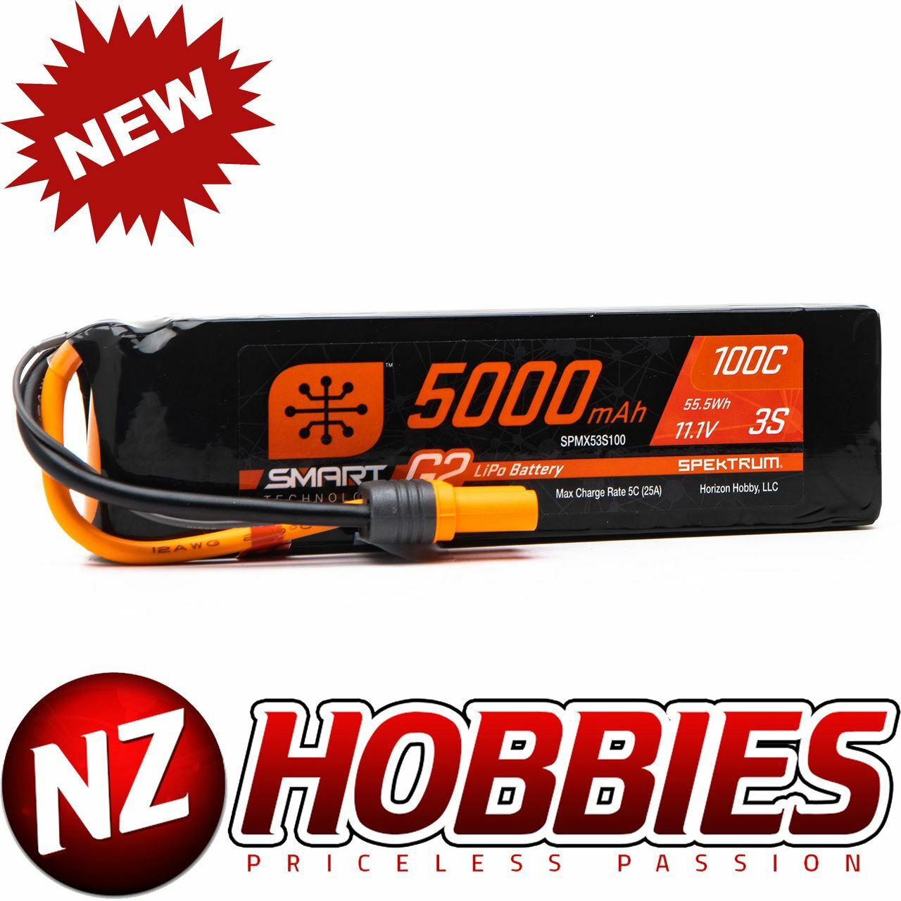 SPEKTRUM	5000mAh 3S 11.1V Smart G2 Soft Case LiPo 100C IC5 # SPMX53S100