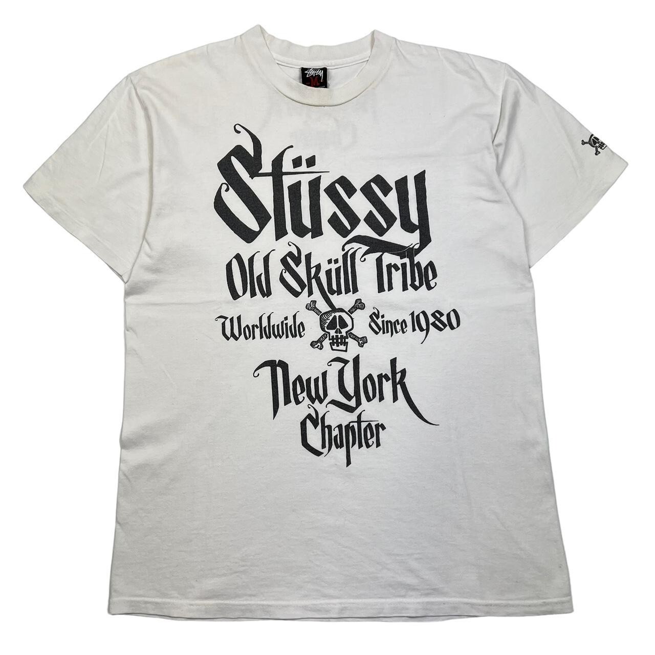 Vintage 00s White Stussy New York Chapter Skull & Crossbones